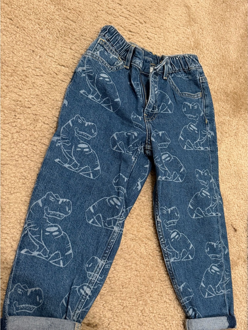 H&M Boys Dinosaur Print Jeans Size 4-5Y 110 Blue Denim